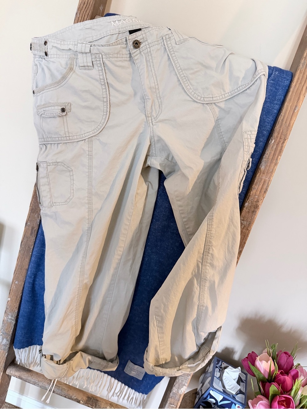 Massini Light Beige Cargo Capris with Utility Pockets